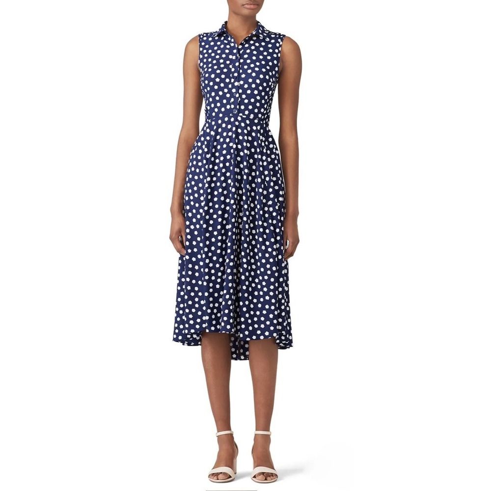 KATE SPADE New York Cloud Dot Midi Dress Navy Blue White‎ Size 0 Smocked